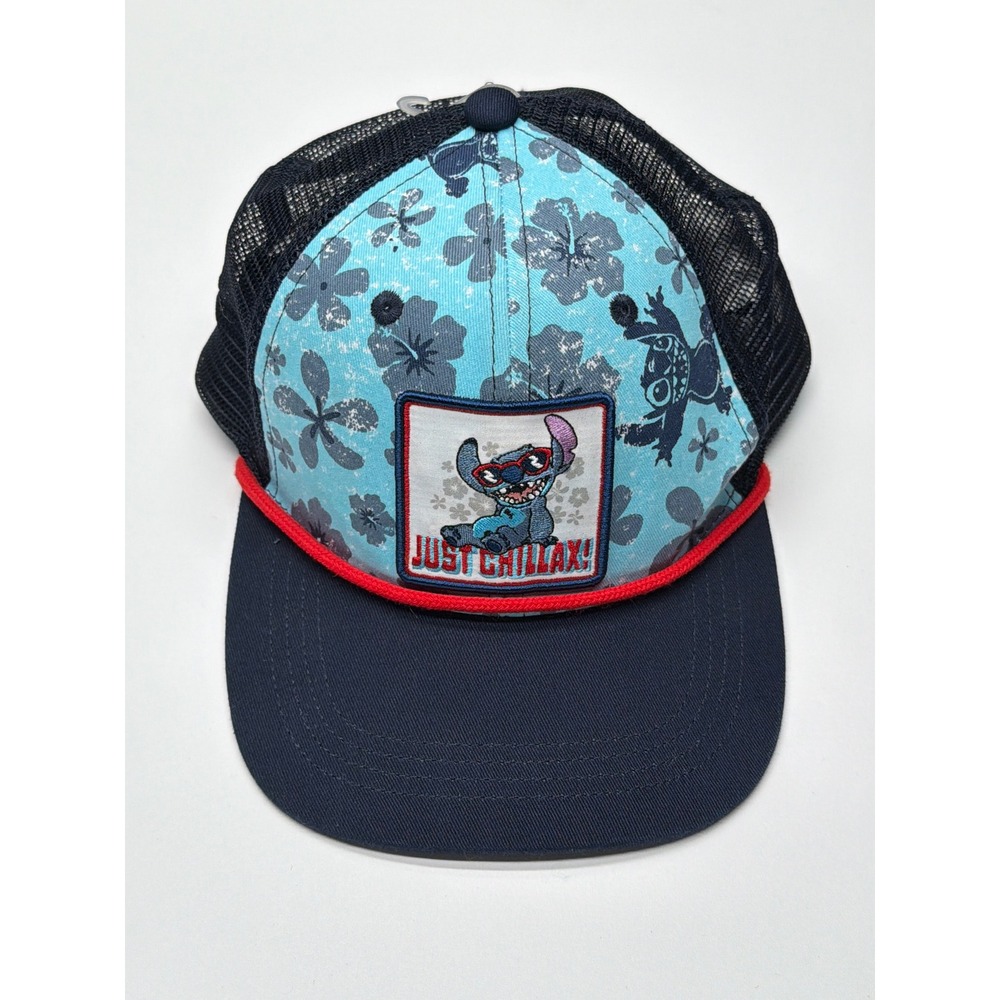 Disney Stitch Aloha Floral Trucker Hat Mesh Back Adjustable Snapback Blue Red